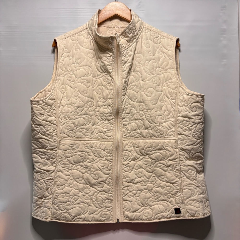 Woolrich Vest Reversible Quilted Cream Colored Plush Soft Zipper Womens XXL